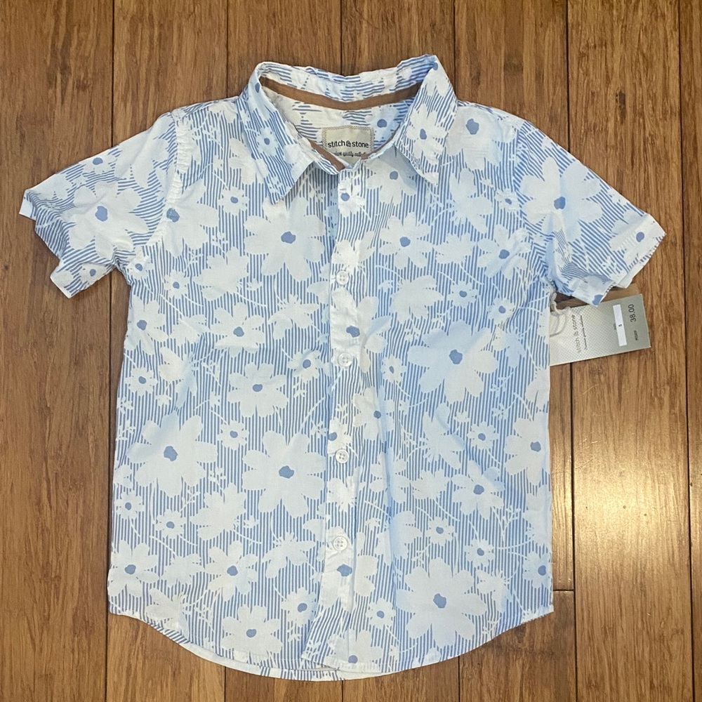 New Stitch & Stone Blue Floral Button-Down Lightweight Shirt -  sz 5
